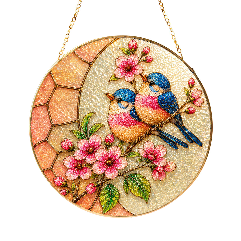 Bluebird & Cherry Blossom Stained Glass Suncatcher