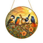 Colorful Birds on a Branch Stained Glass Suncatcher