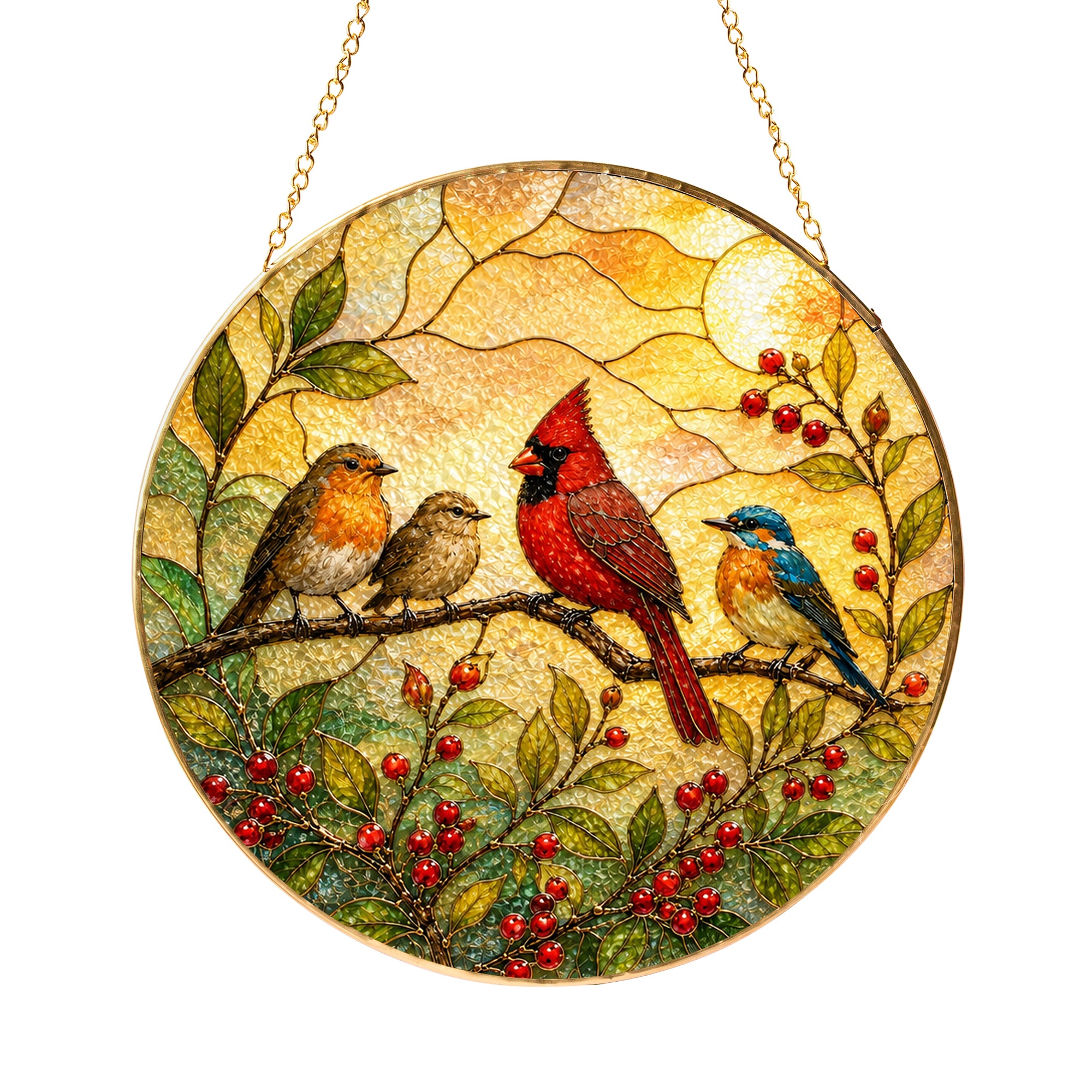 Cardinal & Songbirds Stained Glass Suncatcher