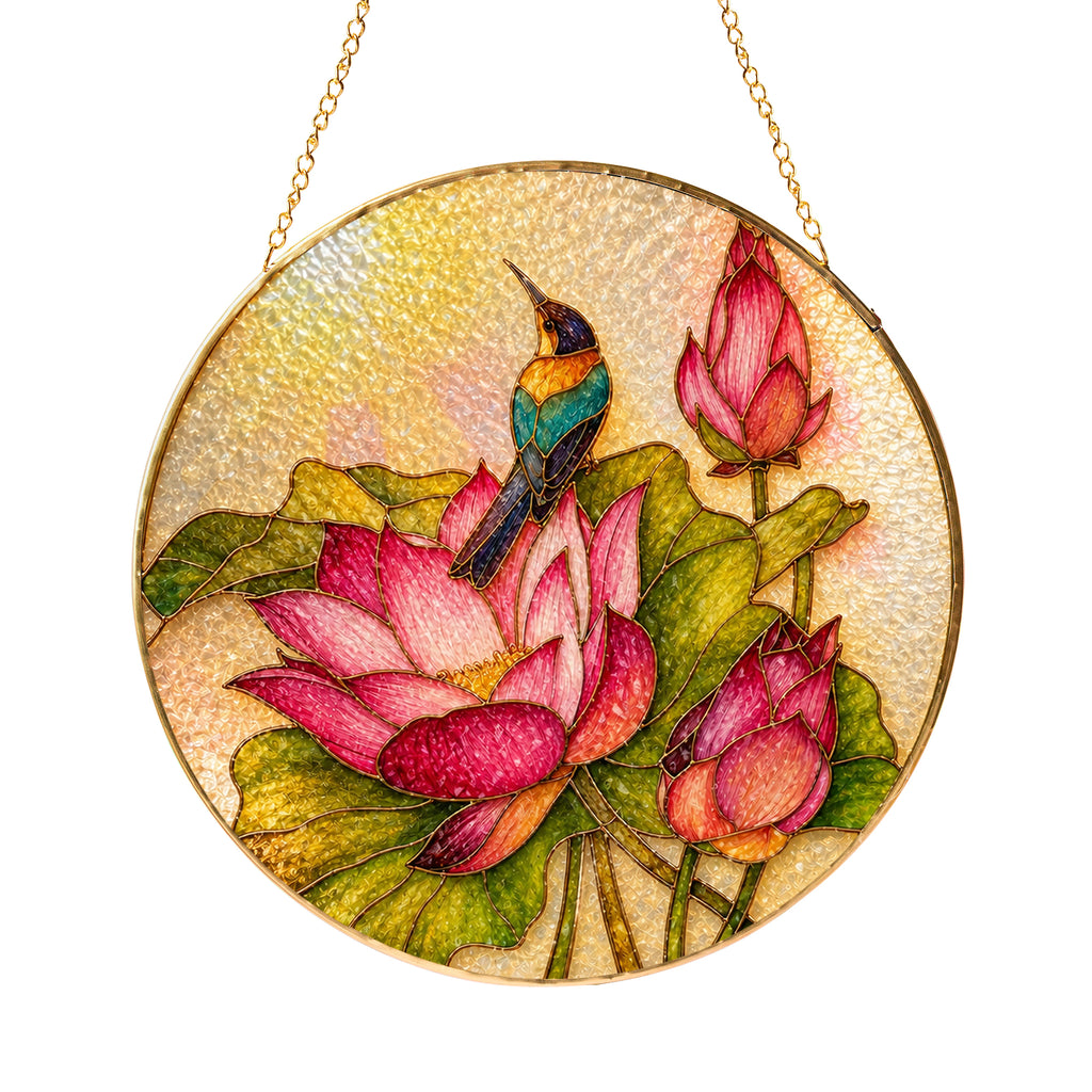 Kingfisher & Lotus Stained Glass Suncatcher