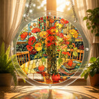 Cottage Red Poppy Acrylic Puzzle Suncatcher