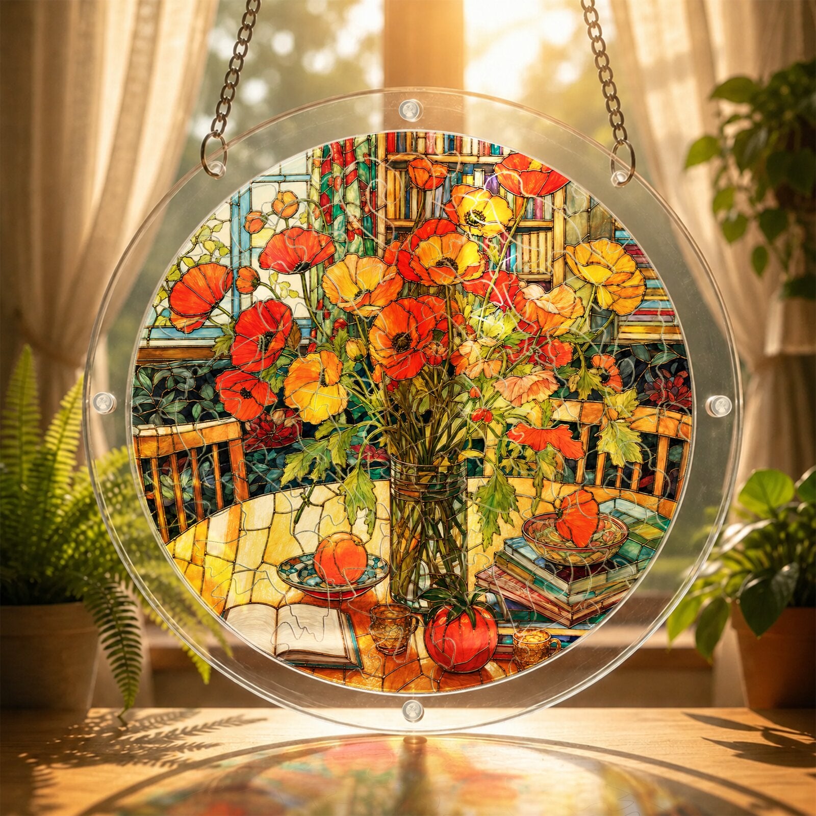 Cottage Red Poppy Acrylic Puzzle Suncatcher