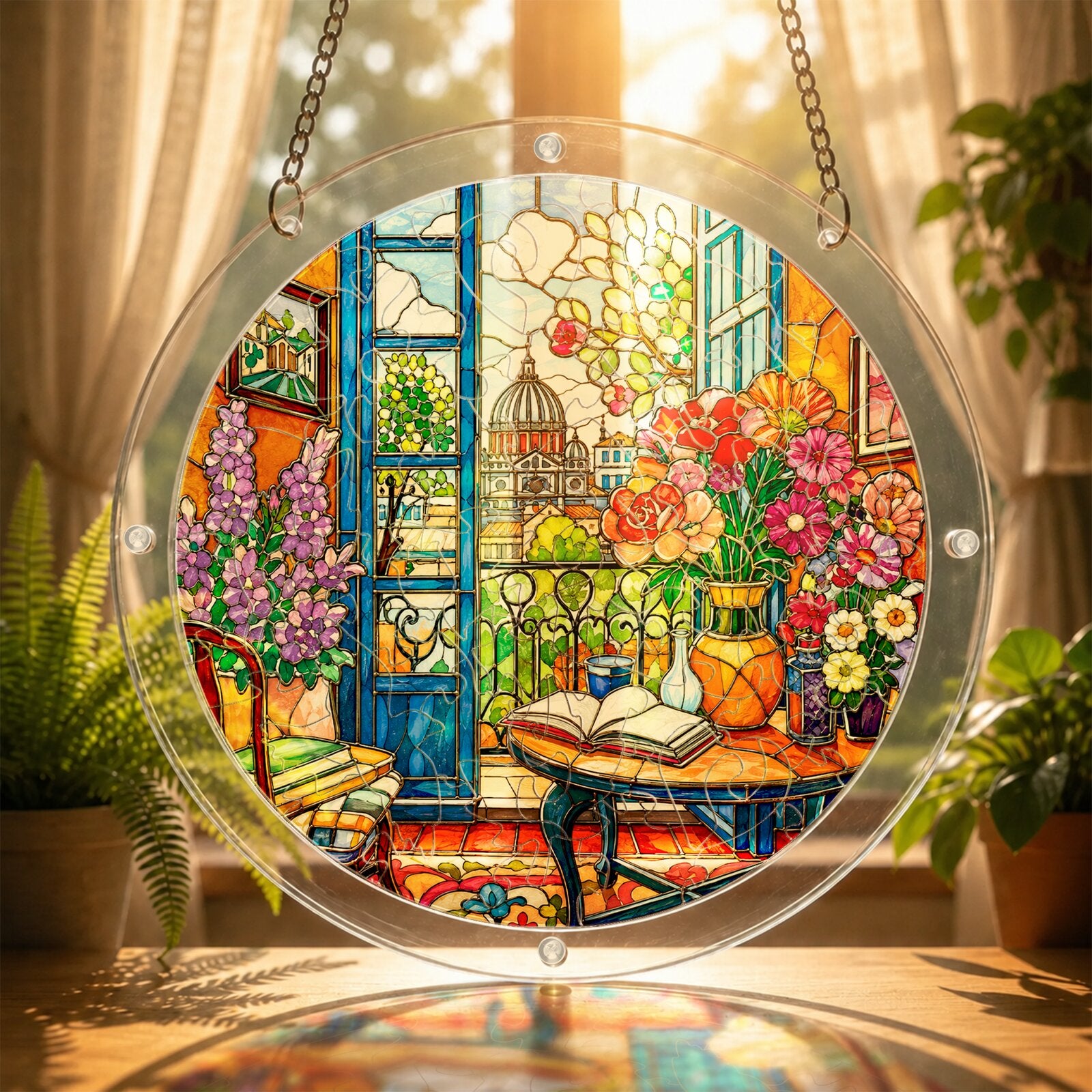Floral Garden Window Acrylic Puzzle Suncatcher