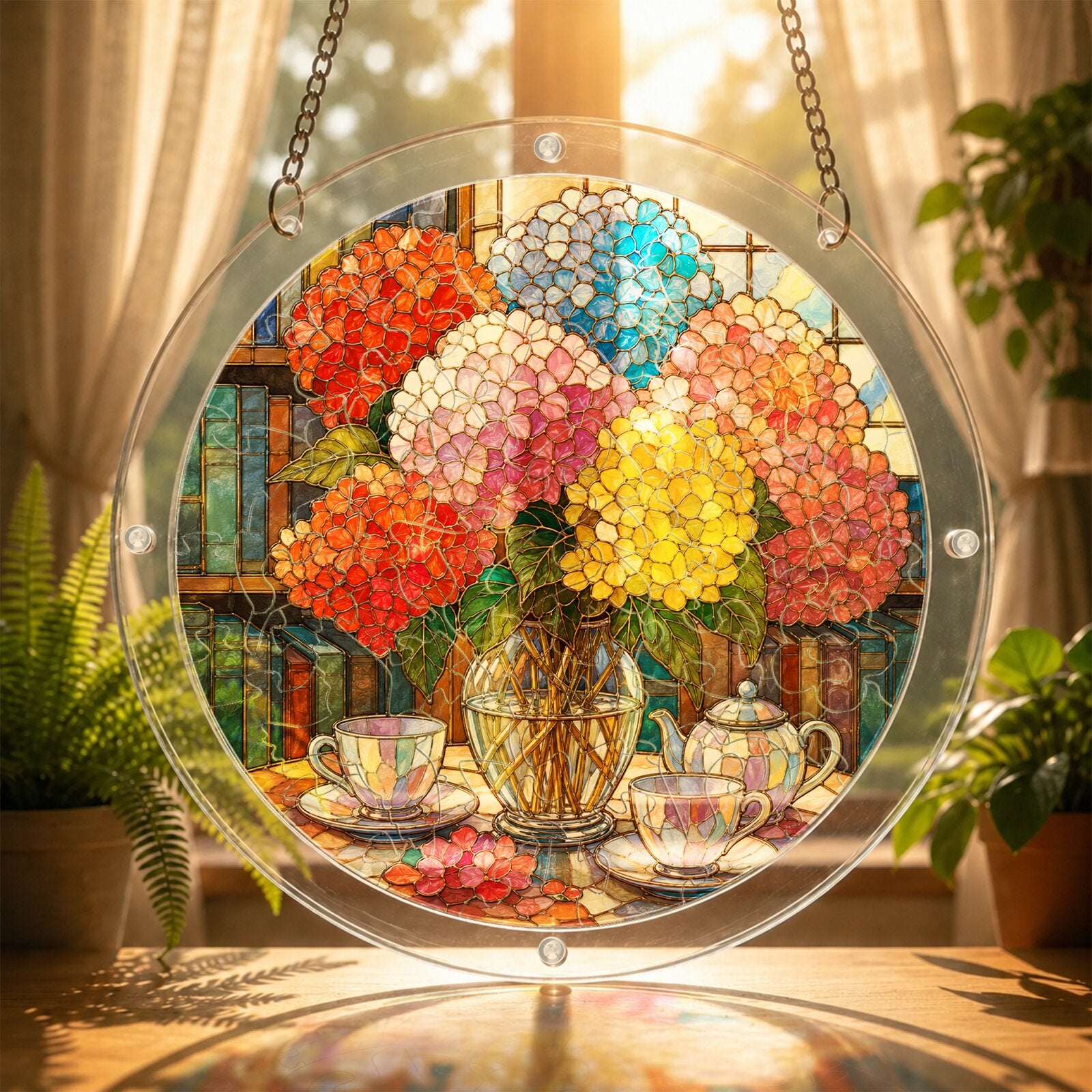 Rainbow Hydrangea Acrylic Puzzle Suncatcher