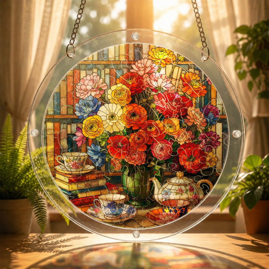 Ranunculus Floral Teatime Acrylic Puzzle Suncatcher