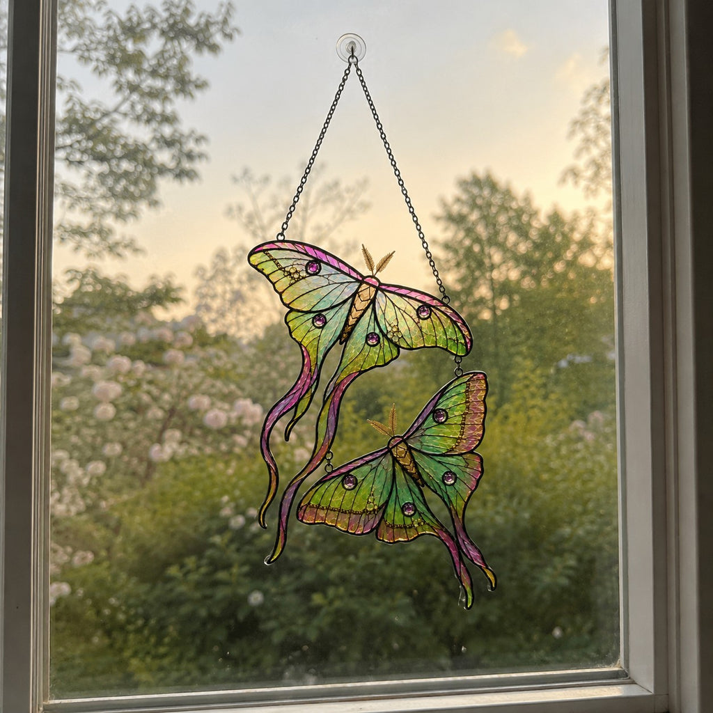Personalized Luna Moth Couple Holographic Acrylic Suncatcher