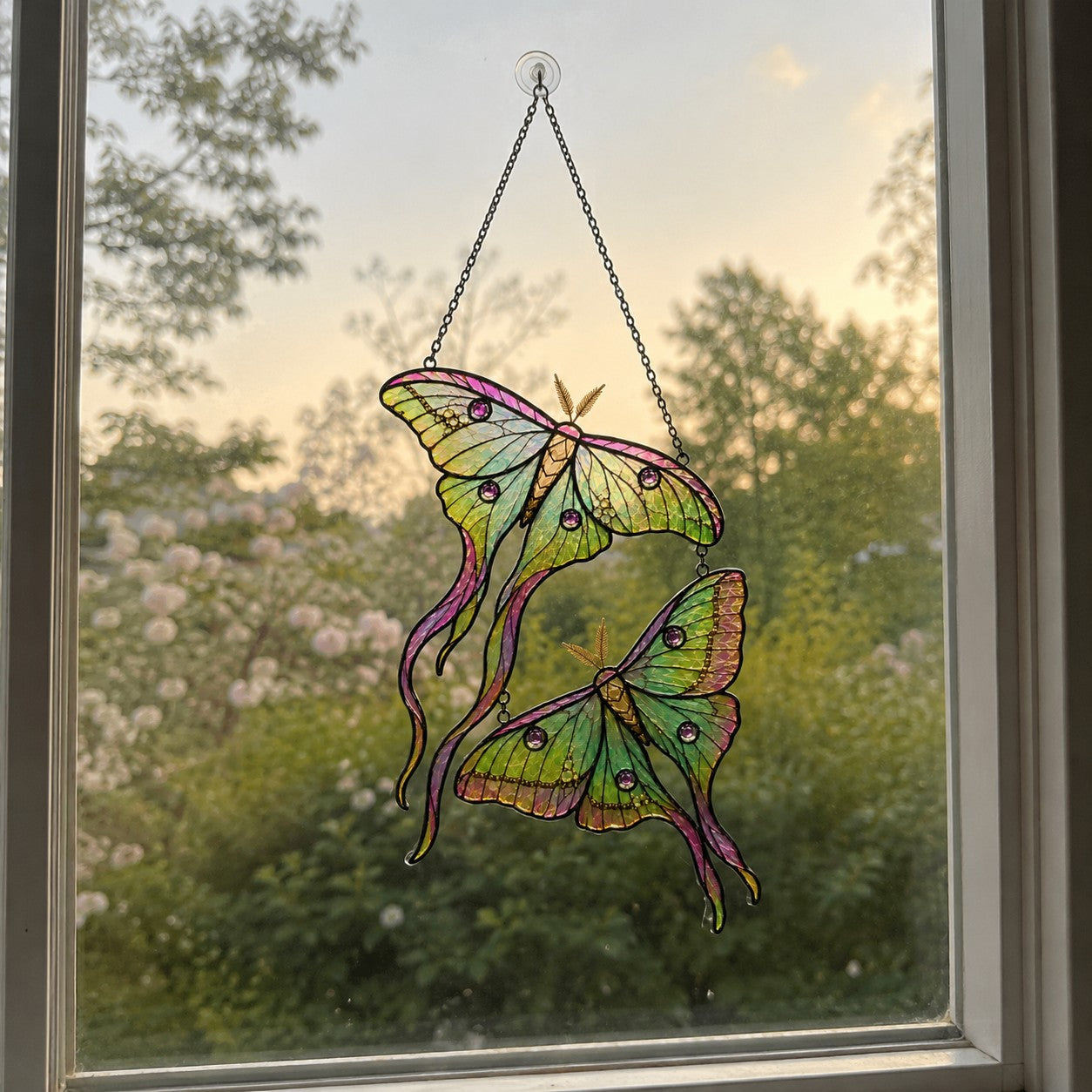 Personalized Luna Moth Couple Holographic Acrylic Suncatcher