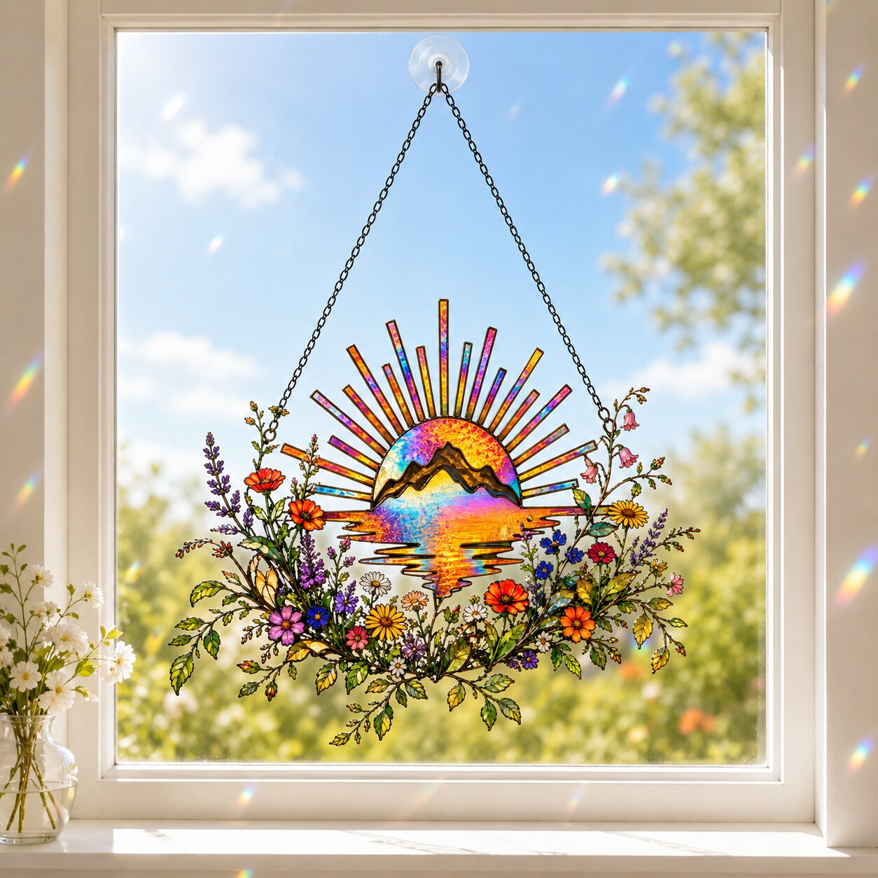 Sunrise Mountain Wildflower Holographic Acrylic Suncatcher