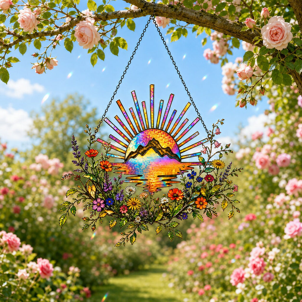 Sunrise Mountain Wildflower Holographic Acrylic Suncatcher