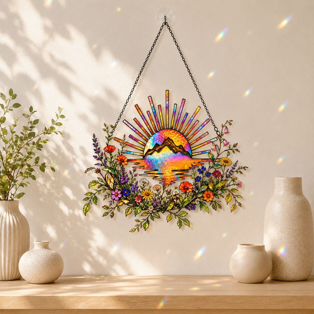 Sunrise Mountain Wildflower Holographic Acrylic Suncatcher