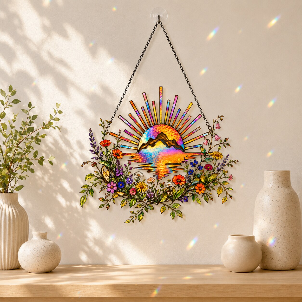 Sunrise Mountain Wildflower Holographic Acrylic Suncatcher