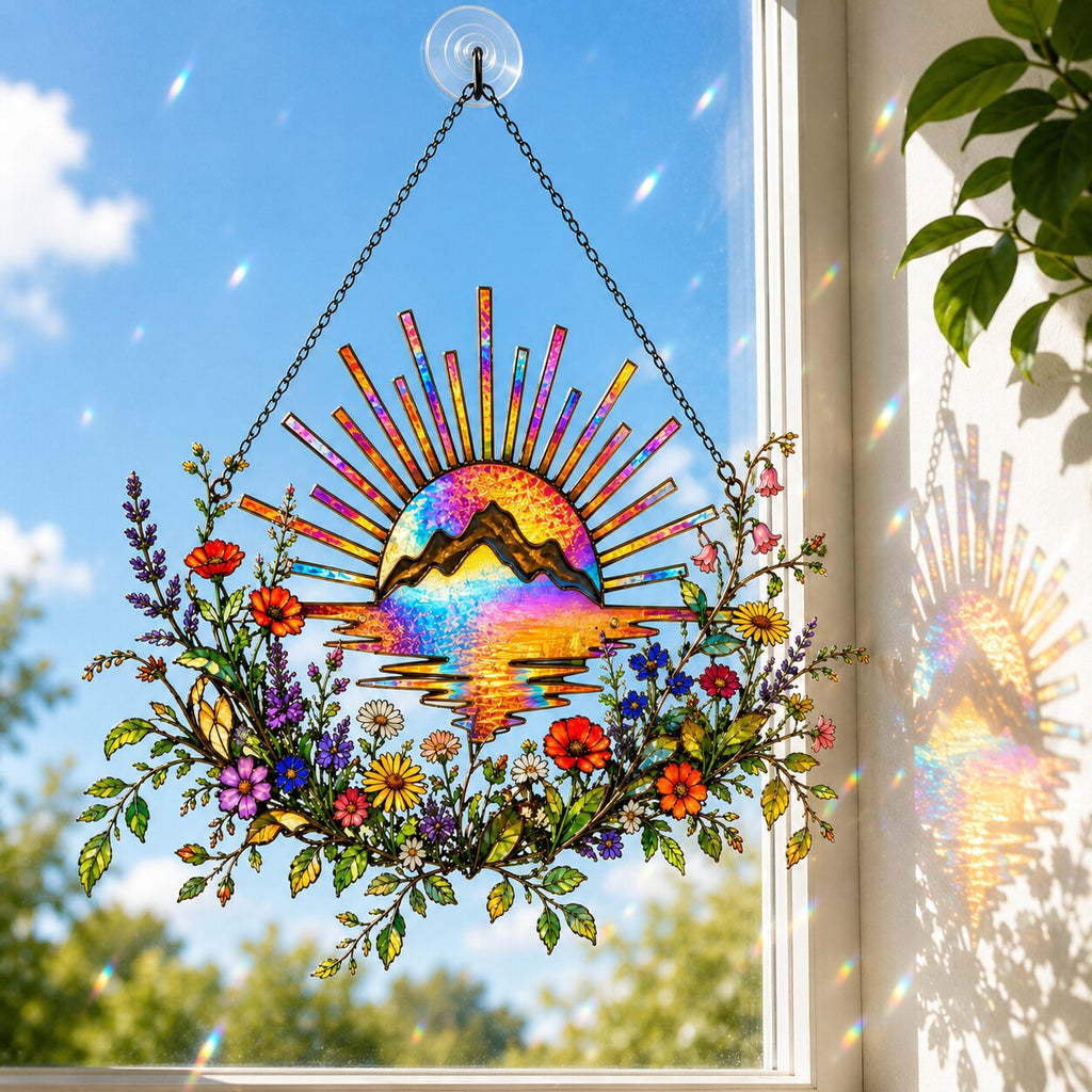 Sunrise Mountain Wildflower Holographic Acrylic Suncatcher