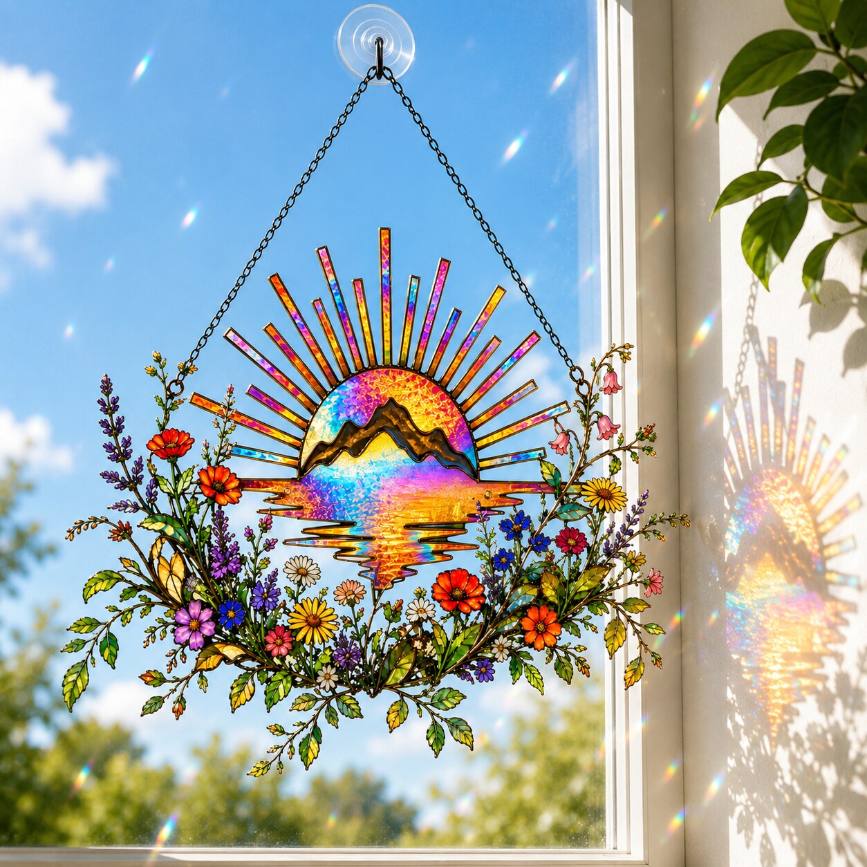 Sunrise Mountain Wildflower Holographic Acrylic Suncatcher