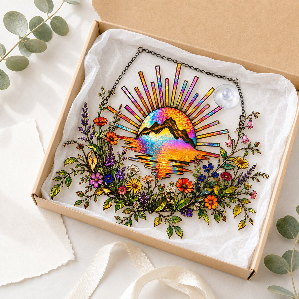 Sunrise Mountain Wildflower Holographic Acrylic Suncatcher