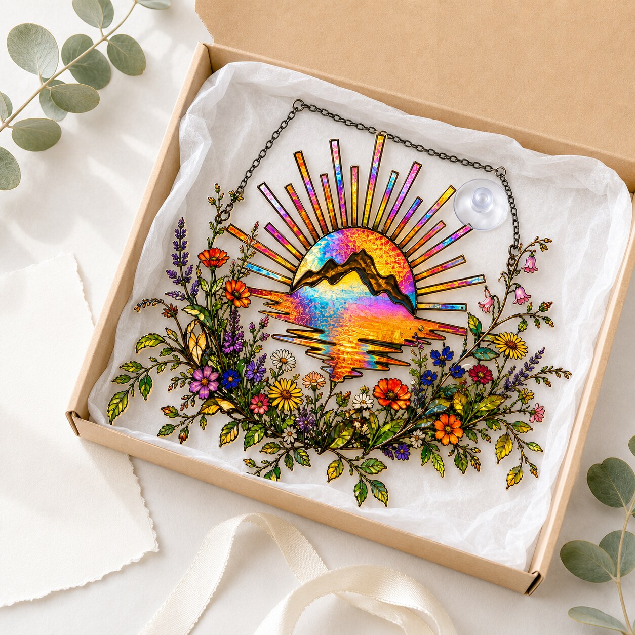 Sunrise Mountain Wildflower Holographic Acrylic Suncatcher