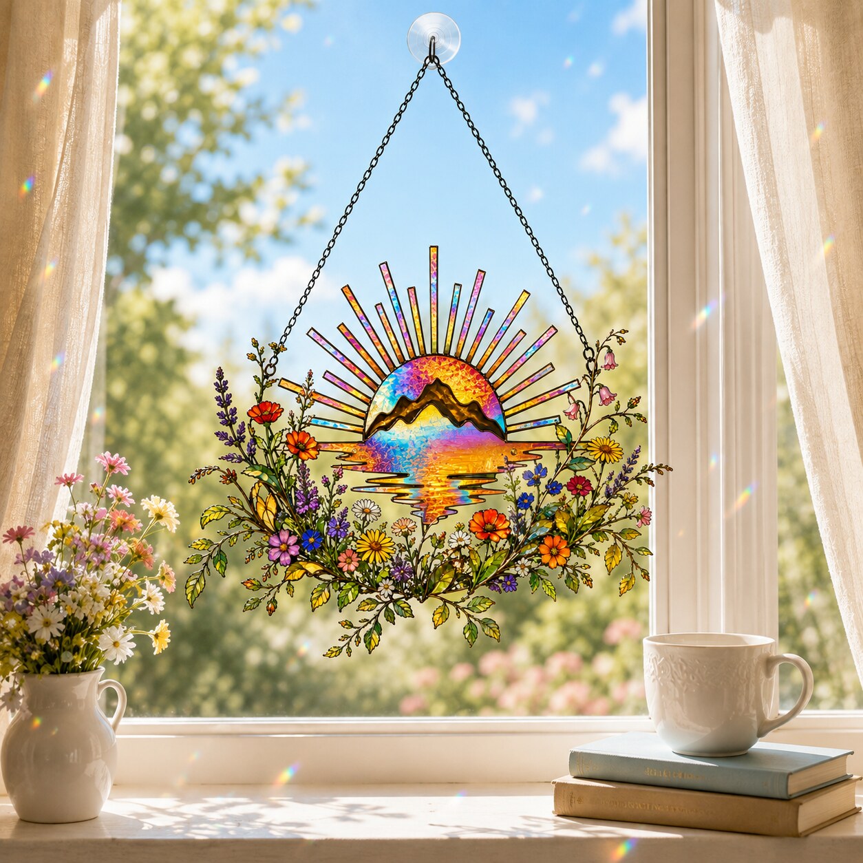 Sunrise Mountain Wildflower Holographic Acrylic Suncatcher