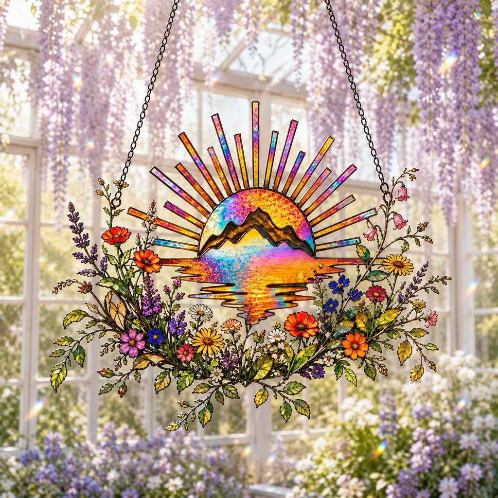 Sunrise Mountain Wildflower Holographic Acrylic Suncatcher