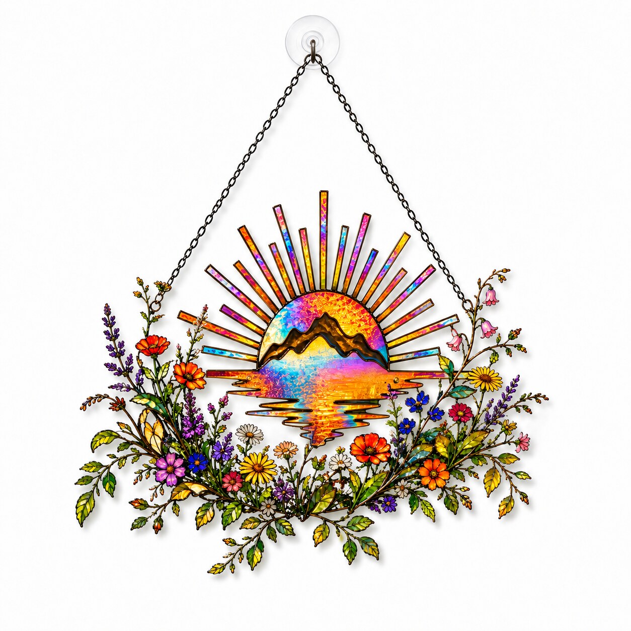 Sunrise Mountain Wildflower Holographic Acrylic Suncatcher