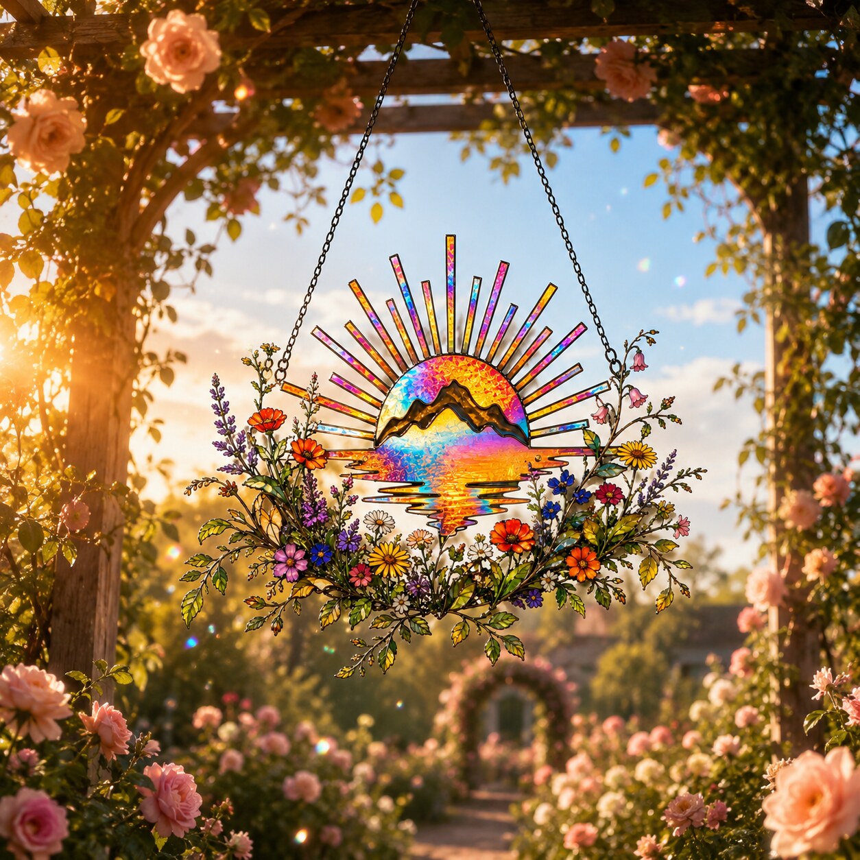 Sunrise Mountain Wildflower Holographic Acrylic Suncatcher