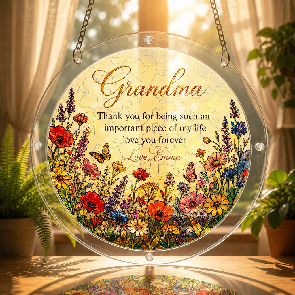 Personalized Grandma Wildflower Acrylic Puzzle Suncatcher