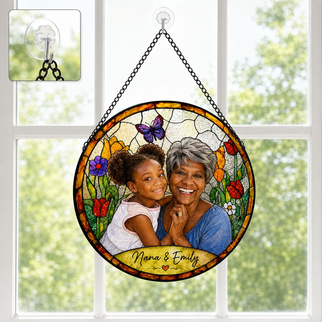 Personalized Spring Garden Photo Stained Glass Suncatcher