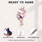 Black Cat & Cherry Blossom Moon Holographic Acrylic Suncatcher
