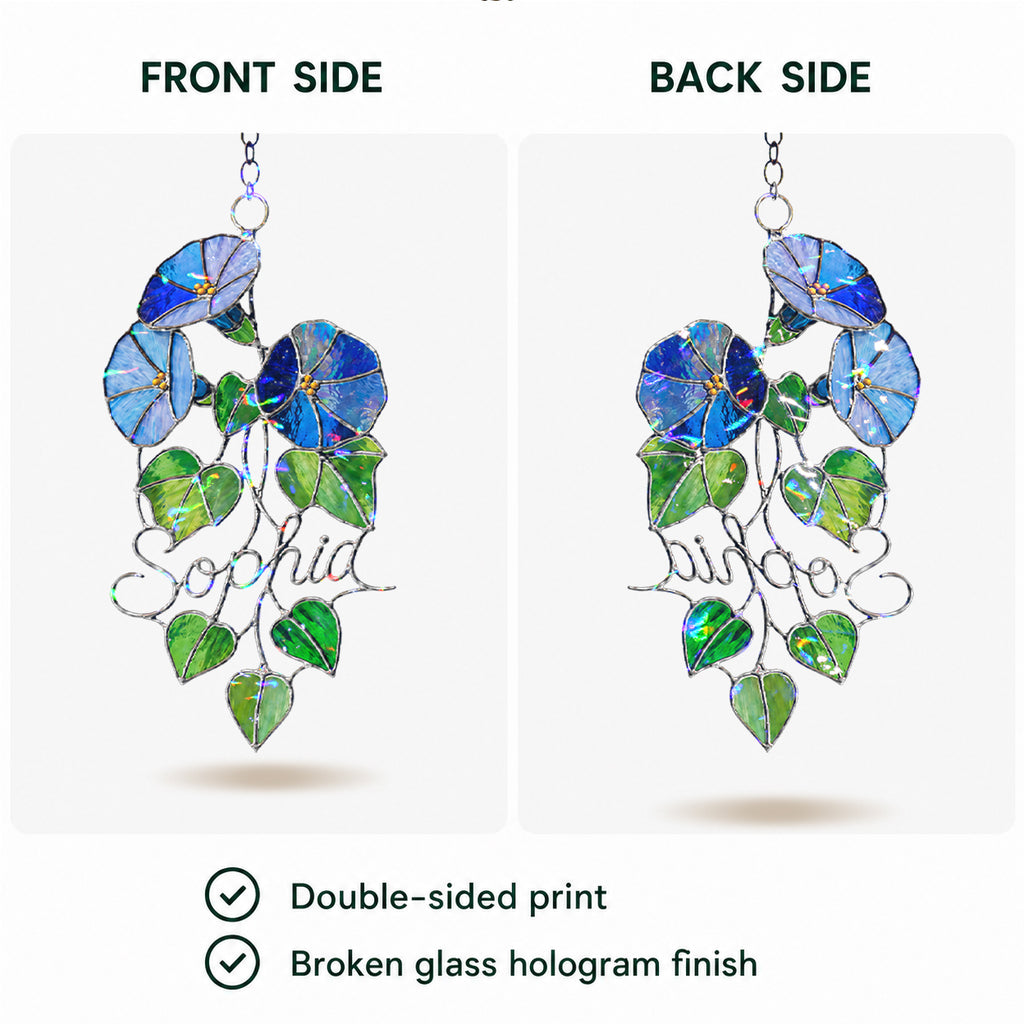 Personalized Blue Morning Glory Holographic Acrylic Suncatcher