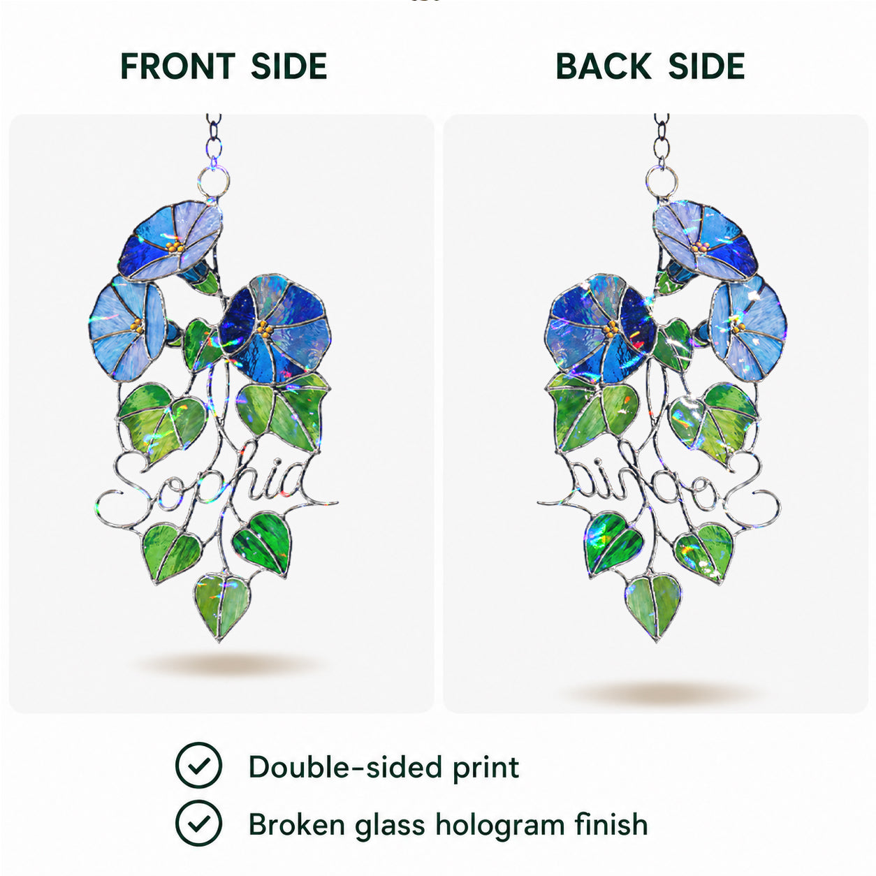 Personalized Blue Morning Glory Holographic Acrylic Suncatcher