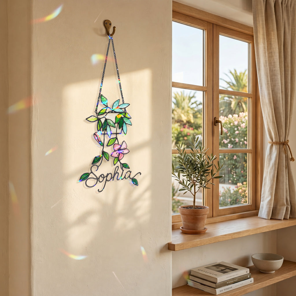 Personalized Hanging Planter Flower Holographic Acrylic Suncatcher