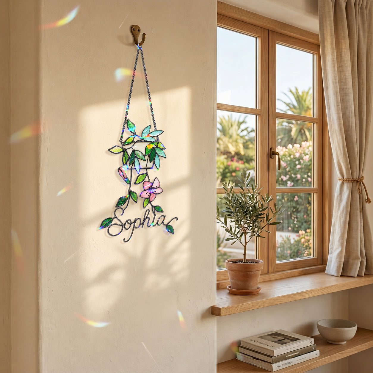 Personalized Hanging Planter Flower Holographic Acrylic Suncatcher