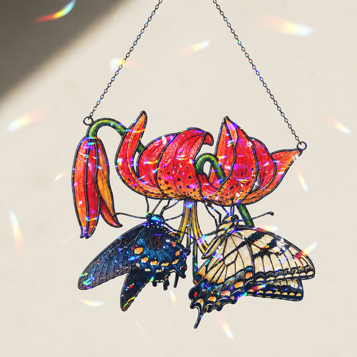 Swallowtail Butterflies & Tiger Lily Holographic Acrylic Suncatcher