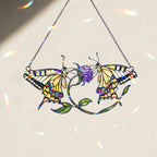 Twin Swallowtail Butterflies & Purple Clover Holographic Acrylic Suncatcher