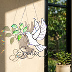 Personalized White Dove & Olive Branch Holographic Acrylic Suncatcher