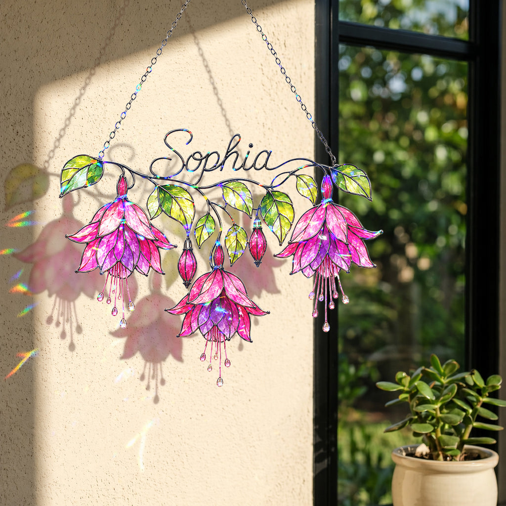 Personalized Pink Fuchsia Flower Holographic Acrylic Suncatcher