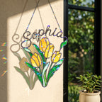 Personalized Yellow Tulip Bouquet Holographic Acrylic Suncatcher