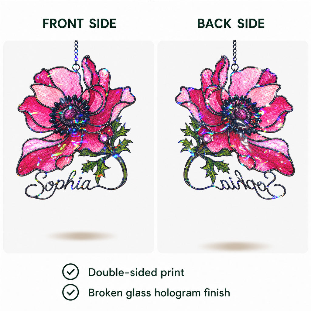 Personalized Pink Anemone Flower Holographic Acrylic Suncatcher