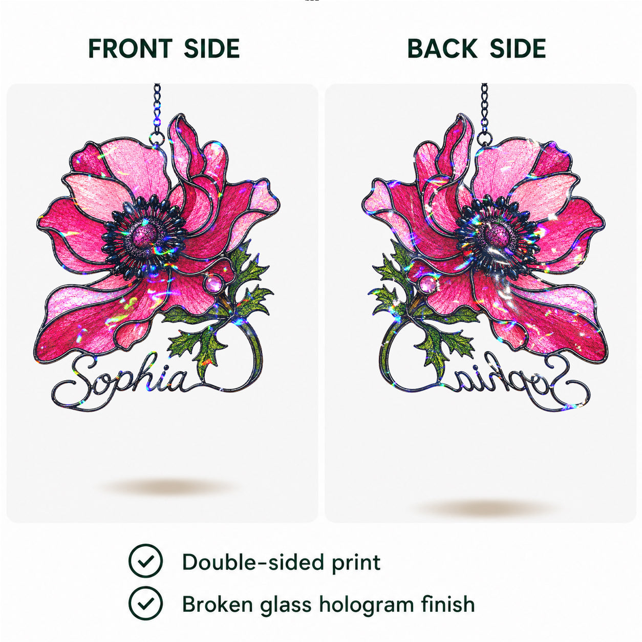 Personalized Pink Anemone Flower Holographic Acrylic Suncatcher