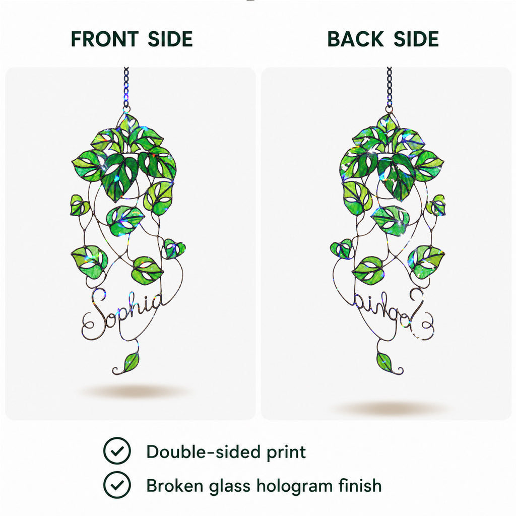 Personalized Monstera Trailing Vine Holographic Acrylic Suncatcher