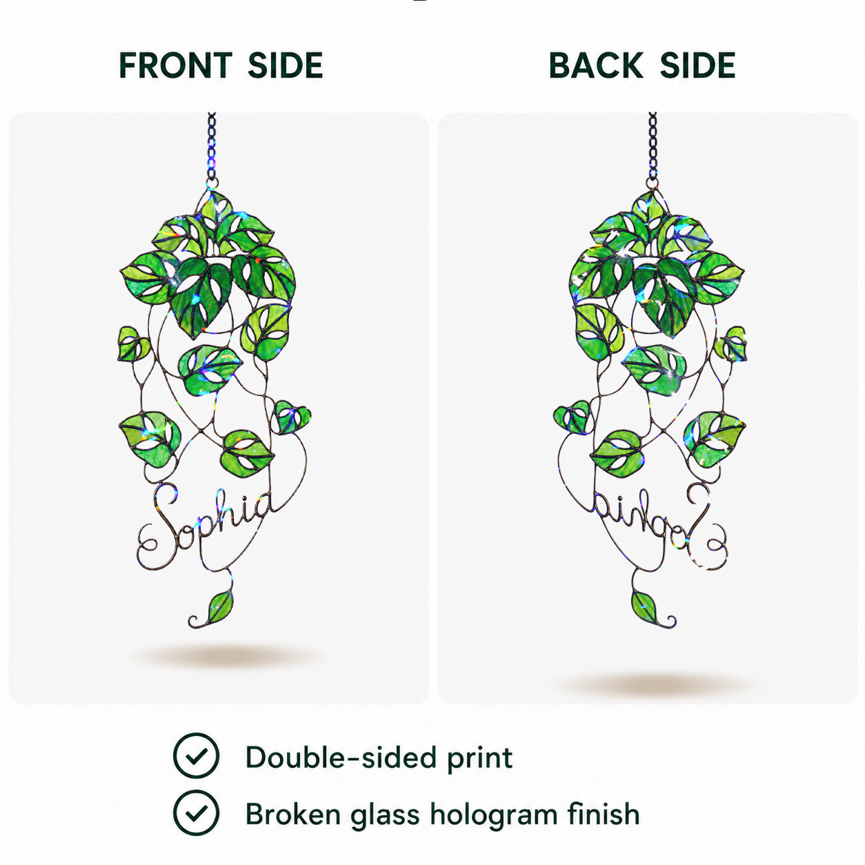 Personalized Monstera Trailing Vine Holographic Acrylic Suncatcher