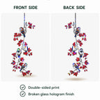 Sparrows & Cardinal on Red Leaf Vine Holographic Acrylic Suncatcher