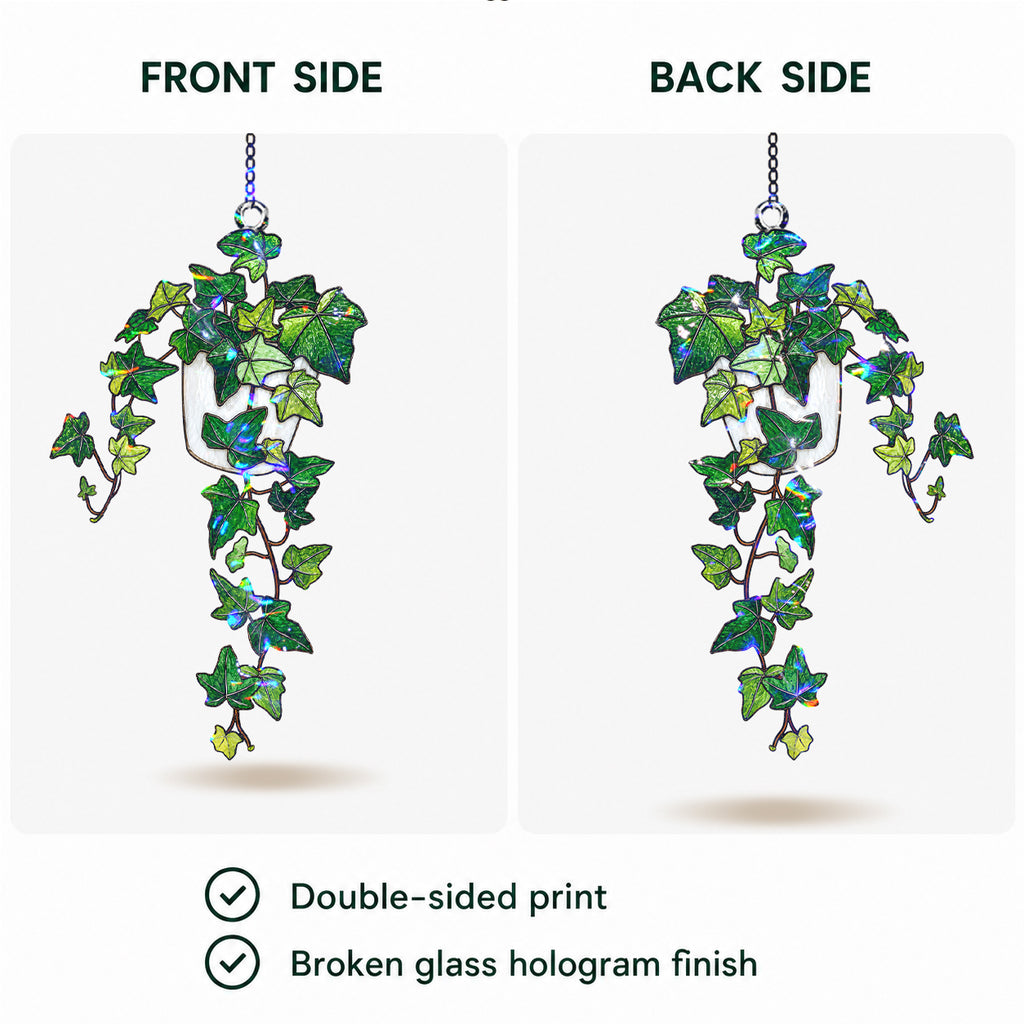 Trailing Ivy Plant in Pot Holographic Acrylic Suncatcher