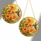 Hummingbird & Trumpet Flower Stained Glass Suncatcher