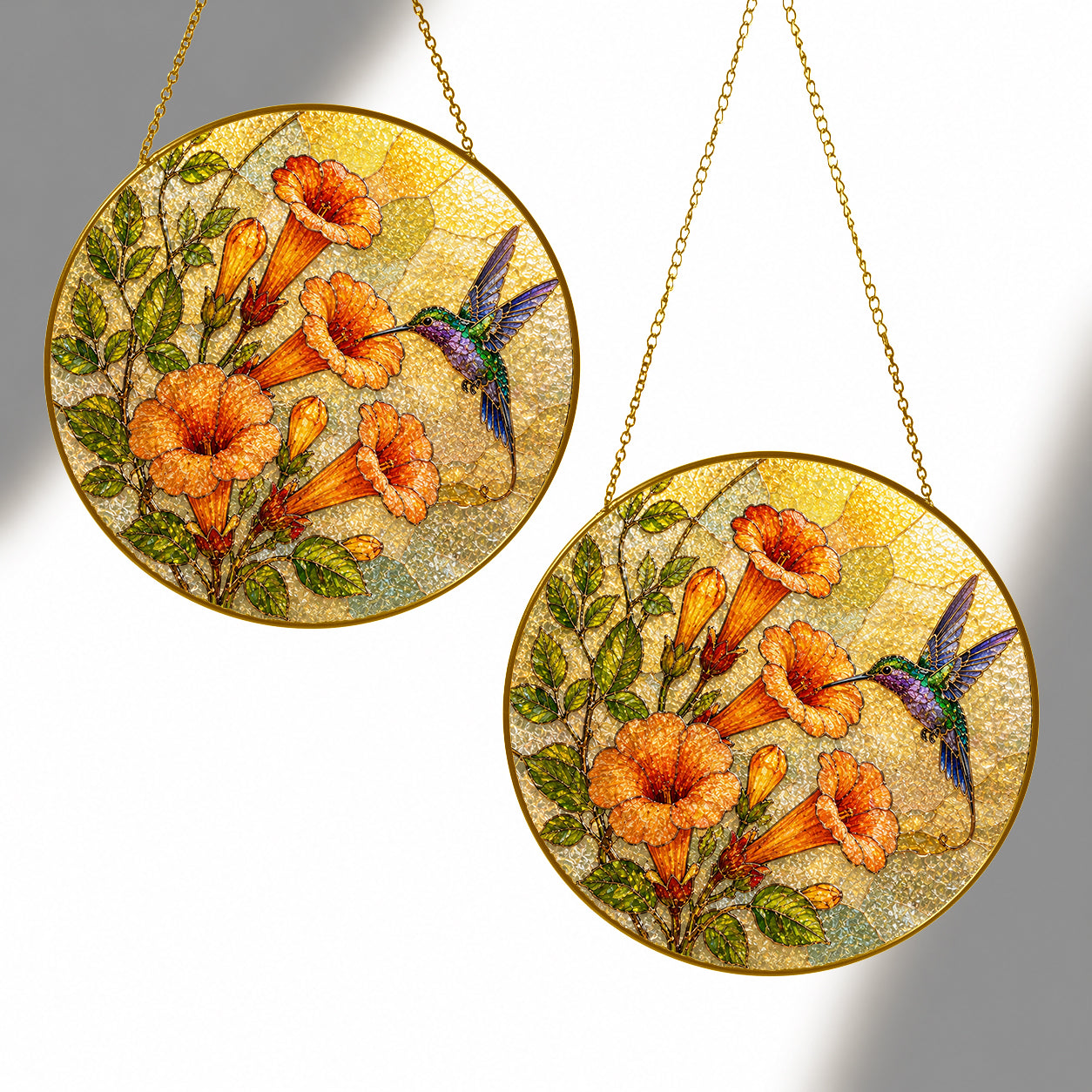 Hummingbird & Trumpet Flower Stained Glass Suncatcher