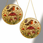 Robin & Mushroom Stained Glass Suncatcher