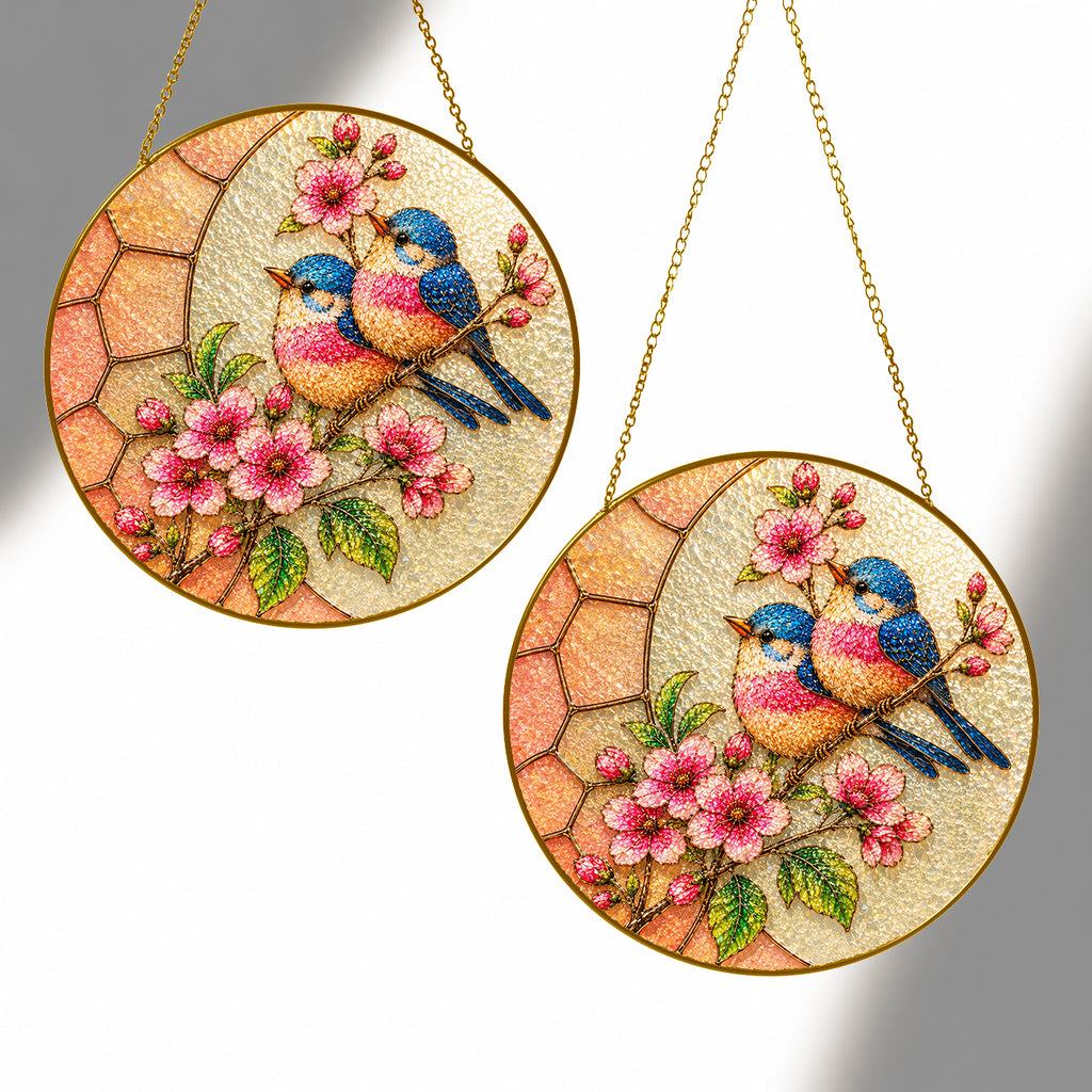 Bluebird & Cherry Blossom Stained Glass Suncatcher