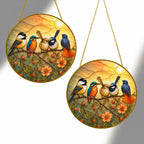 Colorful Birds on a Branch Stained Glass Suncatcher