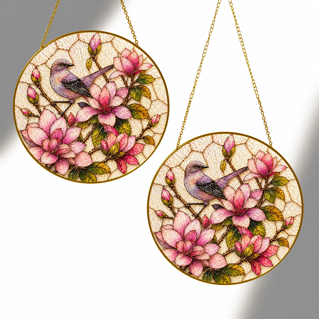 Mockingbird & Magnolia Stained Glass Suncatcher