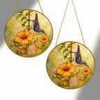 Nuthatch & Trumpet Flower Stained Glass Suncatcher