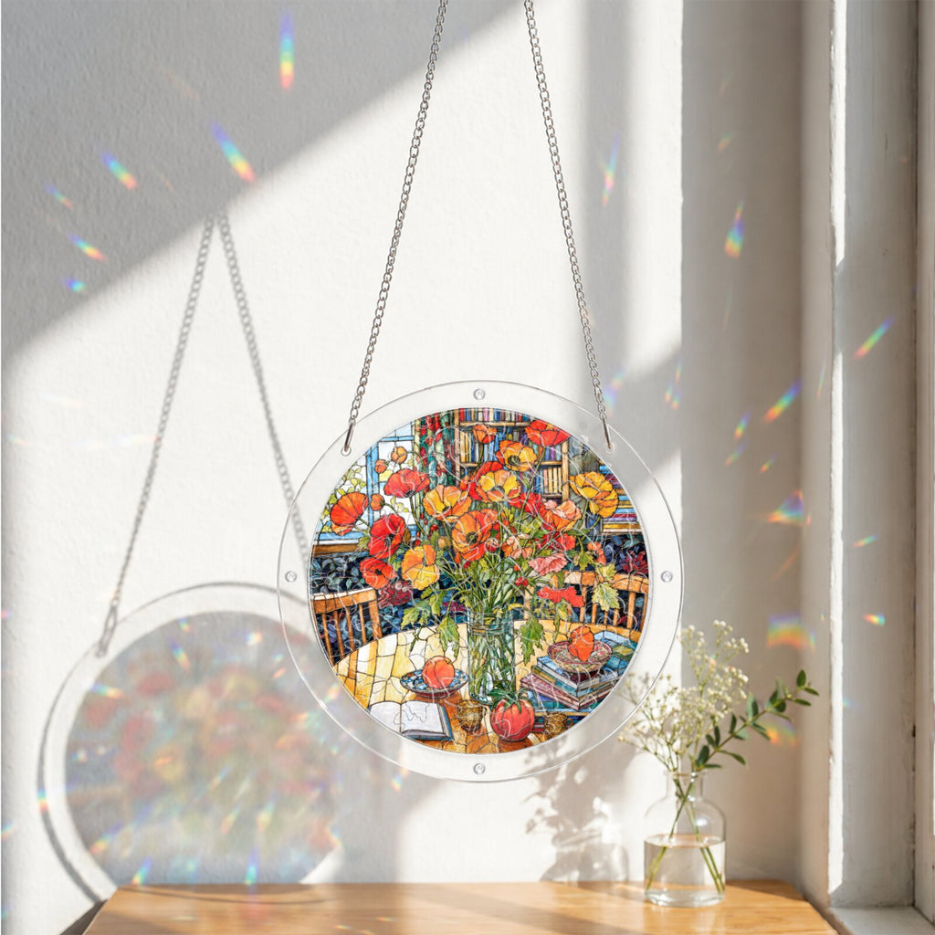 Cottage Red Poppy Acrylic Puzzle Suncatcher