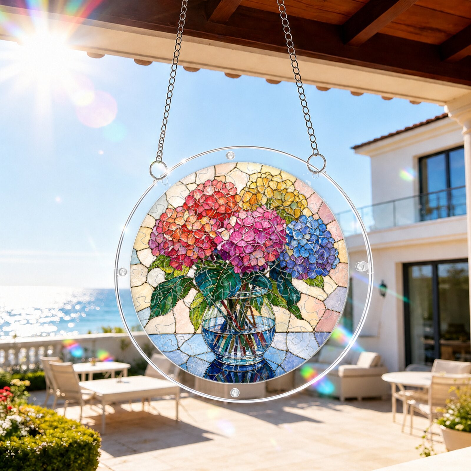 Blushing Hydrangea Acrylic Puzzle Suncatcher
